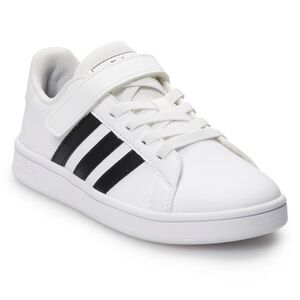 adidas Grand Court Kids Sneakers White Black Classic Stripe Velcro Shoes 12